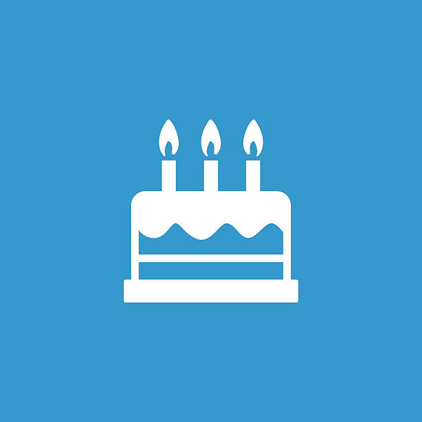 cake icon, isolated, white on the blue background cake icon, isolated, white on the blue background. Exclusive Symbols birthday cake stock illustrations