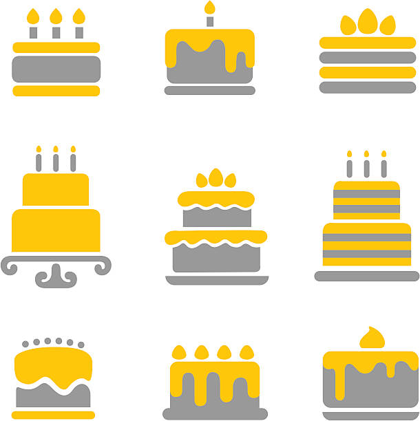 Cake icons Vector icon set of different stylized cake. birthday cake stock illustrations