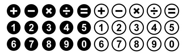 Calculator buttons isolated on white background. Numbers and mathematical symbols in flat design style. Vector illustration. Calculator buttons isolated on white background. Numbers and mathematical icon symbols in flat design style. Vector illustration. equal sign stock illustrations