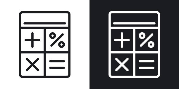 Calculator icon. Simple two-tone vector illustration on black and white background Calculator icon. Minimalistic two-tone vector illustration on black and white background equal sign stock illustrations