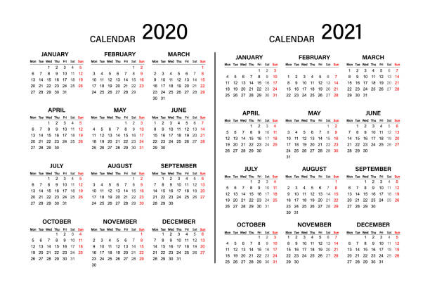Calendar 2019 2020 year. Week starts on Monday. Year 2020-2021, Calendar Design. Calendar 2019 2020 year. Week starts on Monday. Year 2020-2021, Calendar Design. holiday calendars stock illustrations