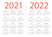 Calendar 2021 2022 - vector illustration. Week starts on Monday
