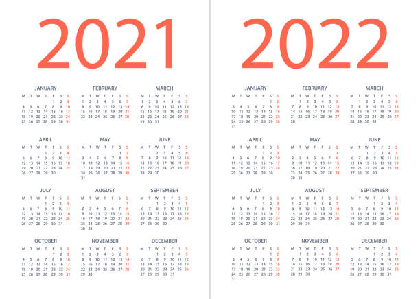 カレンダー2021 2022 - ベクトルイラスト。週は月曜日から始まります - 2022年点のイラスト素材／クリップアート素材／マンガ素材／アイコン素材