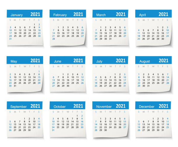 Calendar 2021 vector design template week start on Sunday, isolated on a white background. Calendar paper leaf. Calendar 2021 vector design template week start on Sunday, isolated on a white background. Calendar paper leaf. monthly event stock illustrations