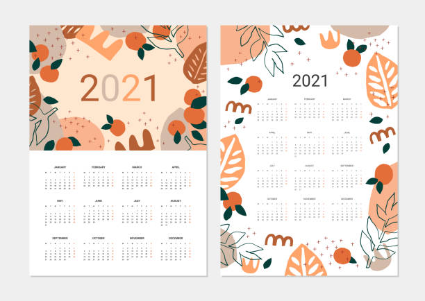 Calendar 2021 Calendar 2021. Set of 2 Printable creative templates. Abstract modern art. calendar backgrounds stock illustrations