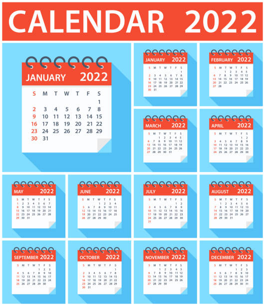 Calendar 2022 - Flat Modern Colorful. Week starts on Sunday Calendar 2022 - Flat Modern Colorful. Week starts on Sunday january stock illustrations