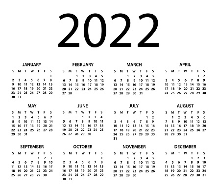 Calendar 2022 - vector illustration. Week starts on Sunday