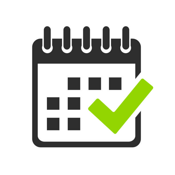 Calendar and check mark vector icon Calendar and check mark vector icon on white background reminder stock illustrations