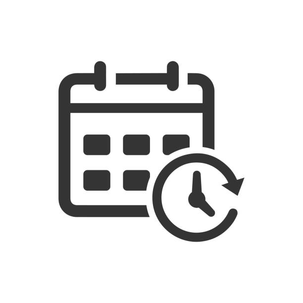 Calendar and Clock Icon Calendar and Clock Icon. Beautiful, meticulously designed icon for use in Website Design, Presentations, Infographics and on Printed Materials. annual event stock illustrations