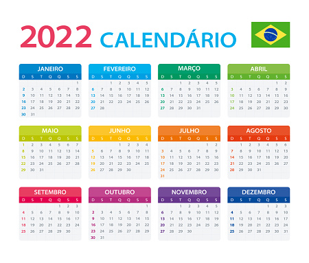 2022 Calendar Brazilian - vector illustration, Brazilian version. Translation: Calendar. Names of Months. Names of Days. January, February, March, April, May, June, July, August, September, October, November, December.