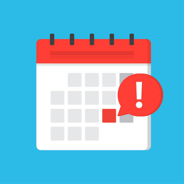 ilustraciones, imágenes clip art, dibujos animados e iconos de stock de fecha límite del calendario o notificación de recordatorio de eventos - calendar