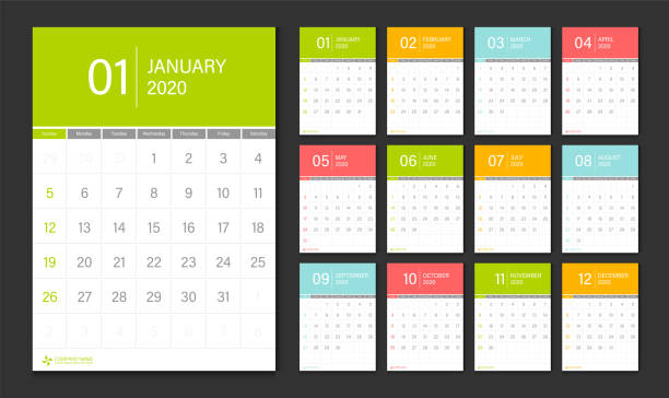 2020 Calendar design template week start Sunday. 2020 Calendar design template week start Sunday. 2020 stock illustrations