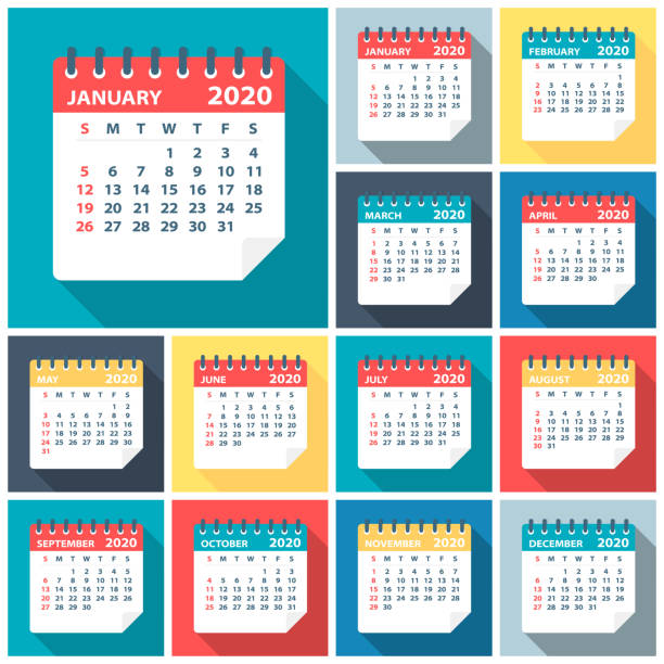 2020 kalendarz liście płaski zestaw - wektor ilustracja - calendar stock illustrations