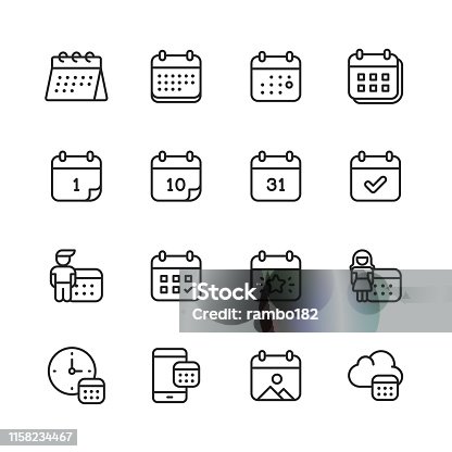 istock Calendar Line Icons. Editable Stroke. Pixel Perfect. For Mobile and Web. Contains such icons as Calendar, Appointment, Payment, Holiday, Clock. 1158234467