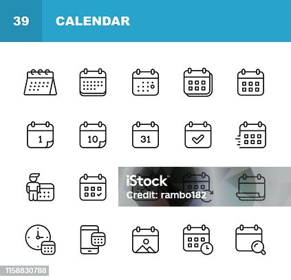 istock Calendar Line Icons. Editable Stroke. Pixel Perfect. For Mobile and Web. Contains such icons as Calendar, Appointment, Holiday, Clock, Time, Deadline. 1158830788