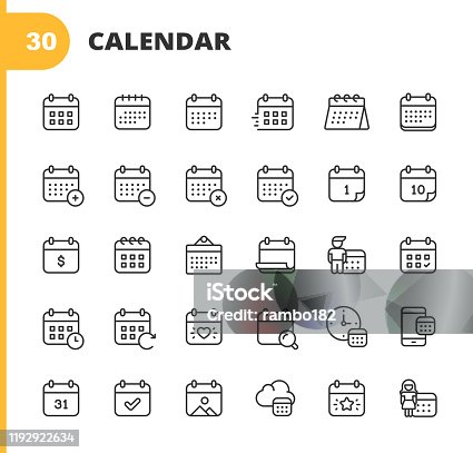 istock Calendar Line Icons. Editable Stroke. Pixel Perfect. For Mobile and Web. Contains such icons as Calendar, Appointment, Holiday, Clock, Time, Deadline. 1192922634