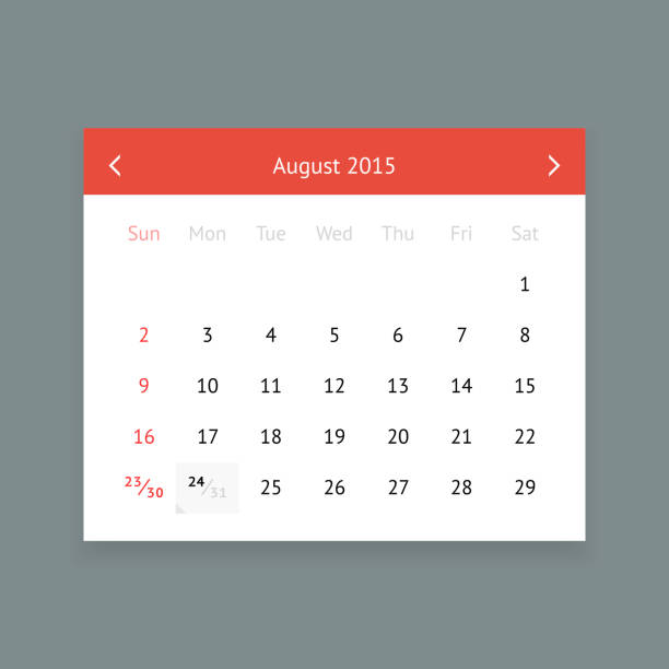 Calendar page for August 2015 Minimalistic clean calendar page for August 2015 2015 stock illustrations