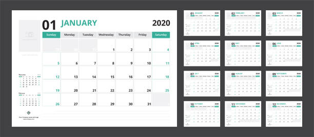 2020 calendar planner set for template corporate design week start on Sunday. 2020 calendar planner set for template corporate design week start on Sunday. 2020 stock illustrations