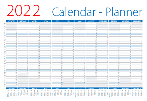 2022 Calendar Planner. Vector illustration.