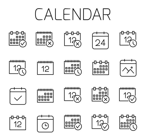 Calendar related vector icon set. Calendar related vector icon set. Well-crafted sign in thin line style with editable stroke. Vector symbols isolated on a white background. Simple pictograms. annual event stock illustrations