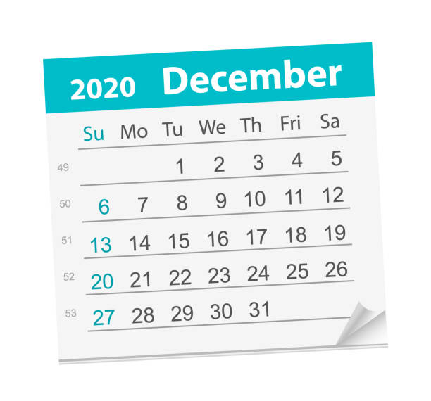 Calendar sheet for the month of December 2020. Calendar sheet for the month of December 2020. Vector Illustration. The week starts on Sunday 2020 stock illustrations