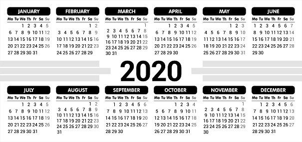 2020 Calendar / starting Monday / vector illustration