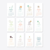 Calendar 2019.Calendar with succulents and cactus plants.