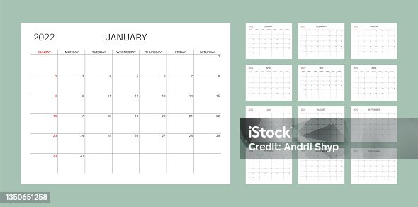 istock Calendar template for planners. Calendar 2022. 1350651258