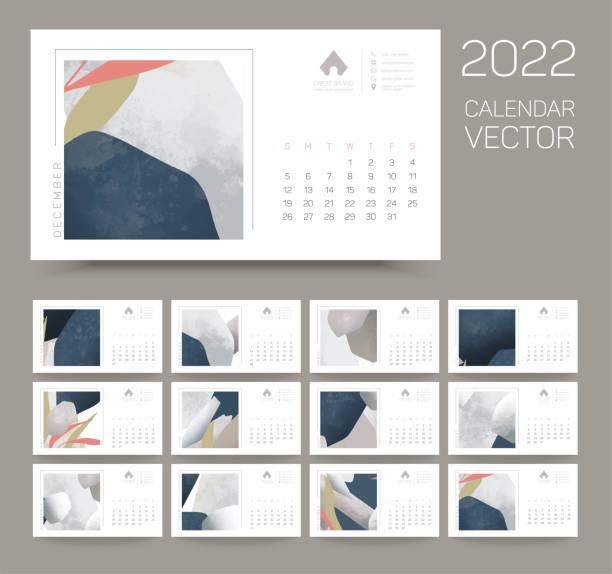 Calendar template, promotional corporate vector design with abstract shapes, 2022 Calendar template, promotional corporate vector design with abstract shapes, 2022 calendar backgrounds stock illustrations