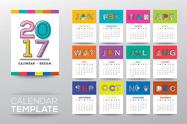 2017 calendar template with modern line graphic style 2017 calendar vector template with modern line graphic style, week starts from Sunday calendar patterns stock illustrations