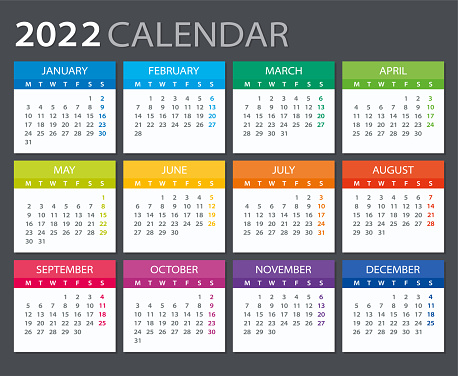 2022 Calendar - vector illustration. Monday to Sunday