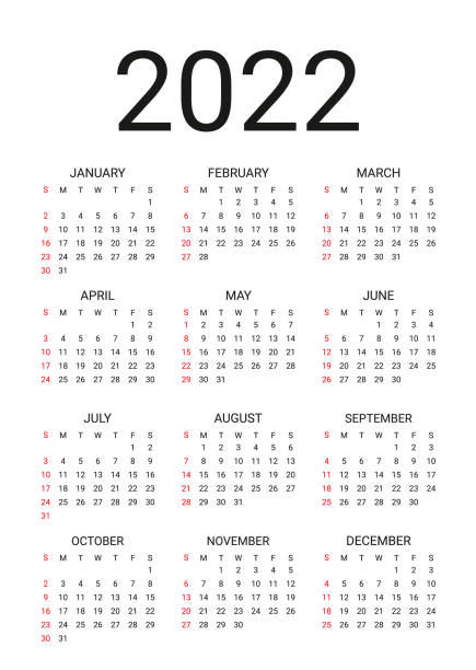 2022 Calendar. Vector illustration. Wall calender with 12 month. Calendar 2022 year. Vector. Week starts Sunday. Pocket calender layout. Yearly organizer with 12 month. Stationery template in minimal design. Portrait orientation, English. Paper size A4 march month stock illustrations