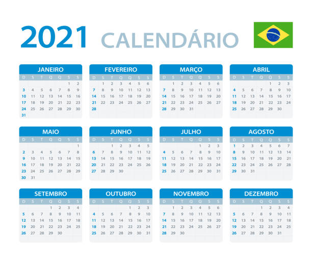2021カレンダー - ベクトルテンプレートグラフィックイラスト - ブラジル版 - 一月点のイラスト素材／クリップアート素材／マンガ素材／アイコン素材