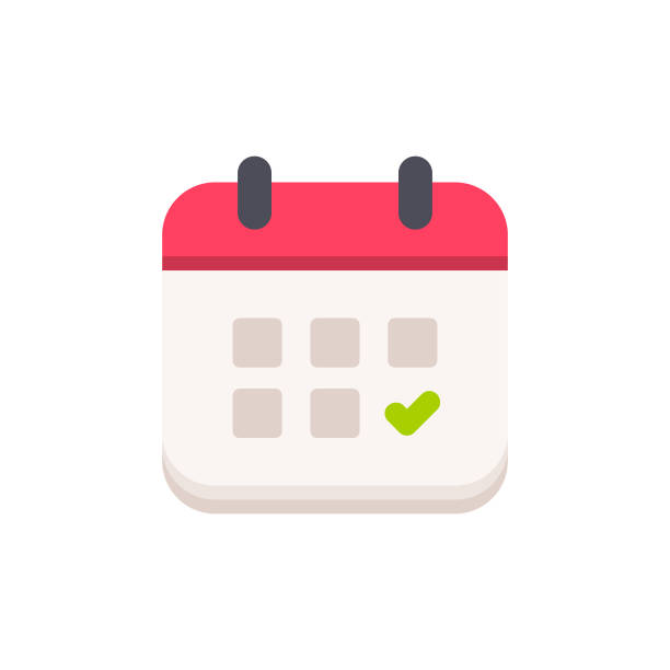 Calendar with Checkmark Flat Icon. Pixel Perfect. For Mobile and Web. Calendar with Checkmark Flat Icon. plan document clipart stock illustrations
