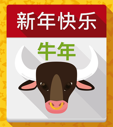Calendar with Ox Head Announcing the Chinese Ox Year