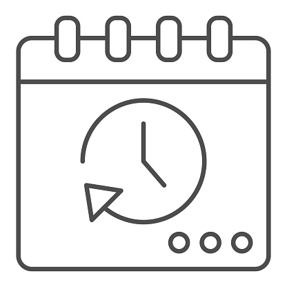 Calendar with stopwatch thin line icon, Coworking concept, Task manager schedule sign on white background, Running calendar icon in outline style for mobile concept, web design. Vector graphics