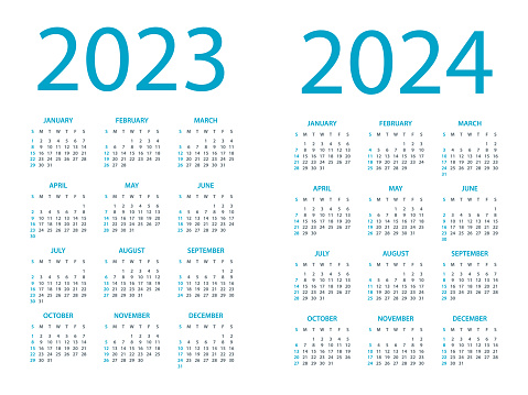 Calendars 2023 2024 - Symple Layout Illustration. Week starts on Sunday. Calendar Set for 2022 2023 2024 year