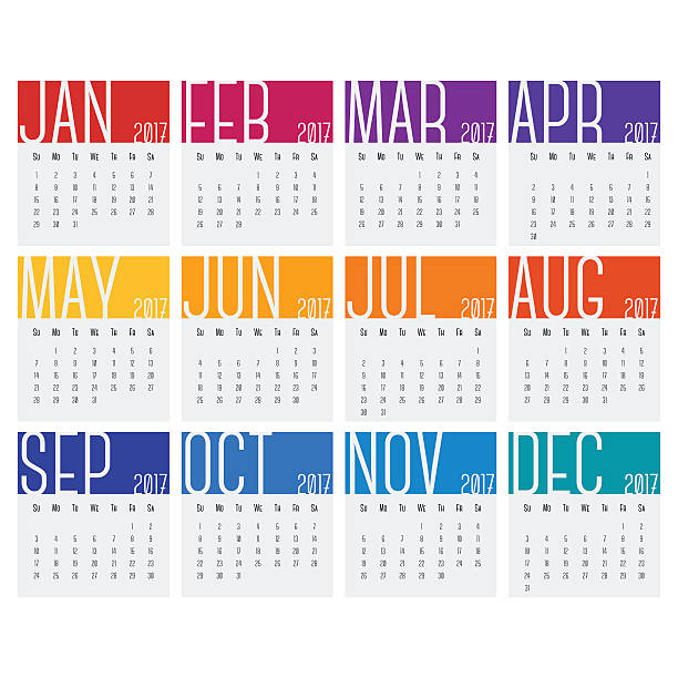 2017 Calendars Vector illustration of a colorful 2017 calendar collection. march calendar 2017 stock illustrations