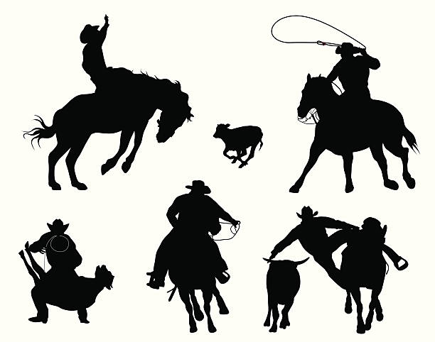 Calf Roping Vector Silhouette Stock Illustration - Download Image Now.