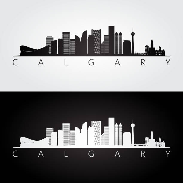 Calgary skyline and landmarks silhouette, black and white design, vector illustration. Calgary skyline and landmarks silhouette, black and white design, vector illustration. calgary stock illustrations