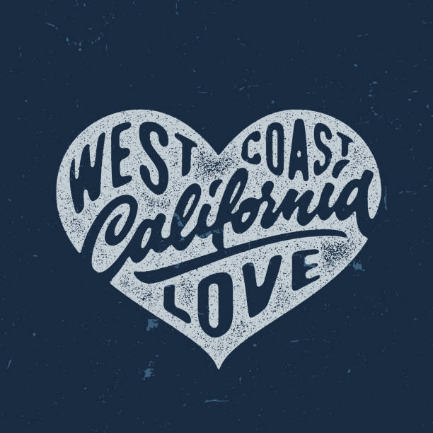 illustrazioni stock, clip art, cartoni animati e icone di tendenza di california love - grafica di t-shirt vintage con lettere artigianali - venice