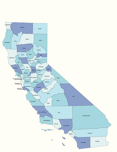 ilustrações de stock, clip art, desenhos animados e ícones de estado da califórnia-condado de mapa - califórnia