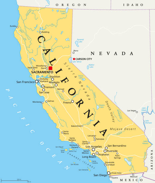 カリフォルニア州、アメリカ合衆国の政治地図 - カリフォルニア点のイラスト素材／クリップアート素材／マンガ素材／アイコン素材