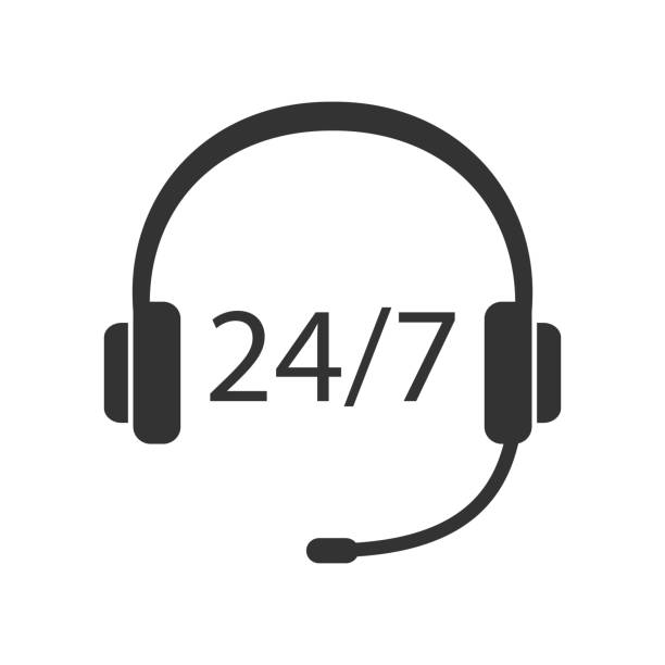 call center icon 24/7. headphone Microphone icon call center icon 24/7 24/7 help stock illustrations