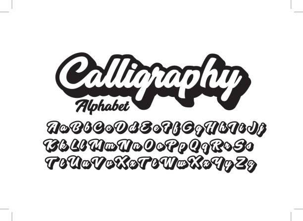 Calligraphic alphabet Vector of stylized calligraphic font and alphabet handwriting stock illustrations