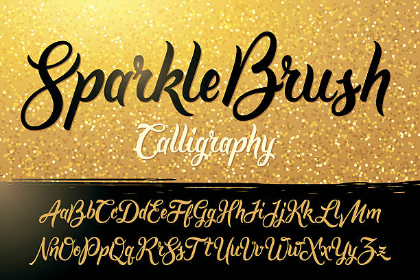 Calligraphic brushpen font with golden sparkles background  calligraphy stock illustrations