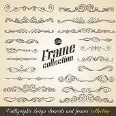 Calligraphic design elements. Elegant collection of hand drawn swirls for your design. Page decorations. Swirl, scroll and flourishes dividers. Set of text delimiters. Premium quality.