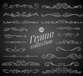 Calligraphic design elements on chalkboard background. Elegant collection of hand drawn swirls for your design. Page decorations. Swirl, scroll and flourishes dividers. Set of text delimiters.