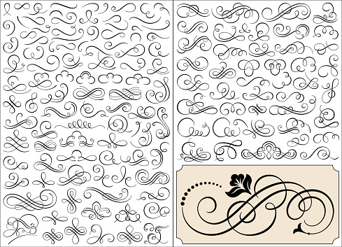 Set of calligraphic elements vector illustration. Eps 10 file. All elements are well designed/constructed with minimum anchor points for easy editing. Pretty smooth and clean!