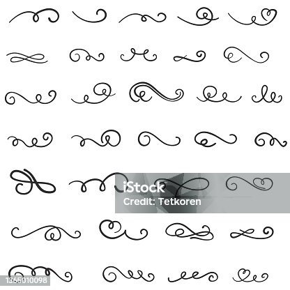 istock Calligraphic swirl flourish set vector elements for design 1365010098